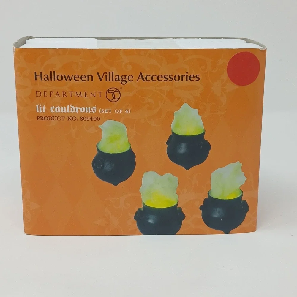 Dept 56 Halloween Village Accessories Lit Cauldrons - Set of 4 #809400-Works